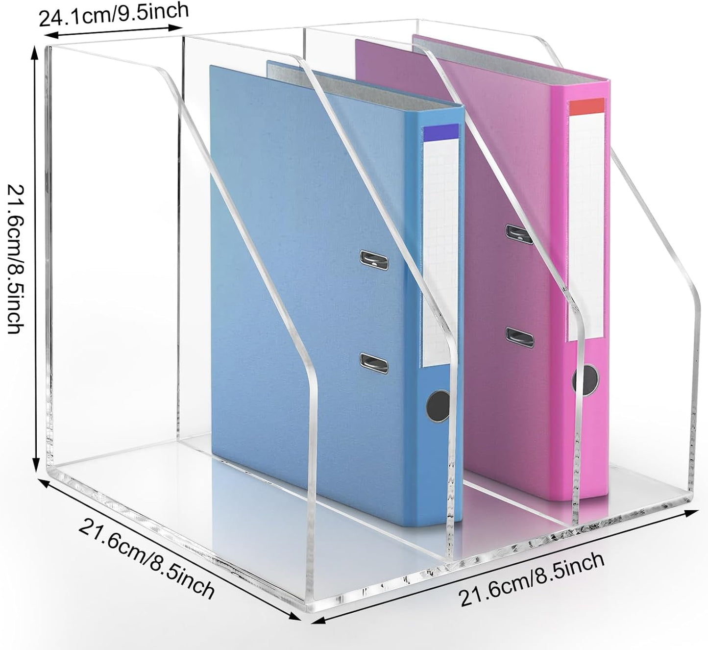 2 Pack- Stackable Paper Letter Tray,Clear Acrylic Magazine Holder and File Organizer - Sleek Desk Organizer for Home Office, Bookshelf, or Workspace - Space-Saving Transparent Document Holder