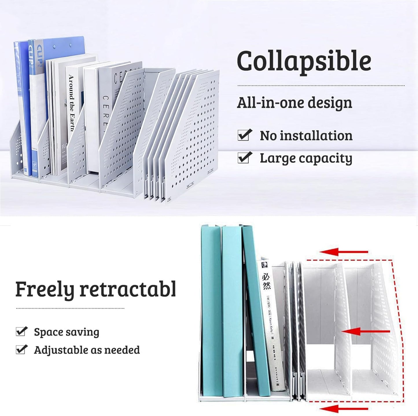 Marte Vanci Collapsible Magazine File Holder with 4 Vertical Compartments, Binder Holder for Desk, Desktop Binder Organizer for Notebook, Documents, Book, School Office Supplies(Black)
