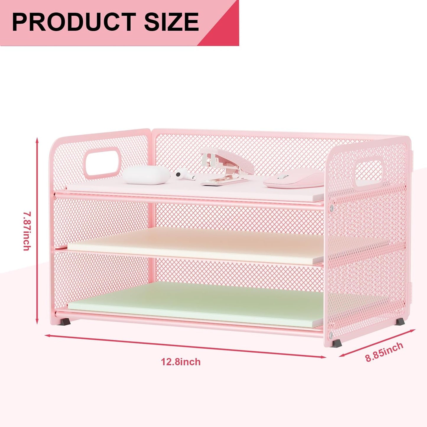 3 Tier Paper Letter Tray Organizer for Desk, Mesh File Folder Document Organizer with Handle for Home Office Supplies Desktop Accessories, Black