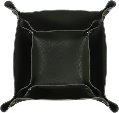 uxcell 2 Pcs Valet Tray for Women and Men, PU Leather Jewelry Tray Entryway Table Bedside Nightstand Catchall Storage Organizer for Jewelry Key Coin Watch Wallet(Square, Black)