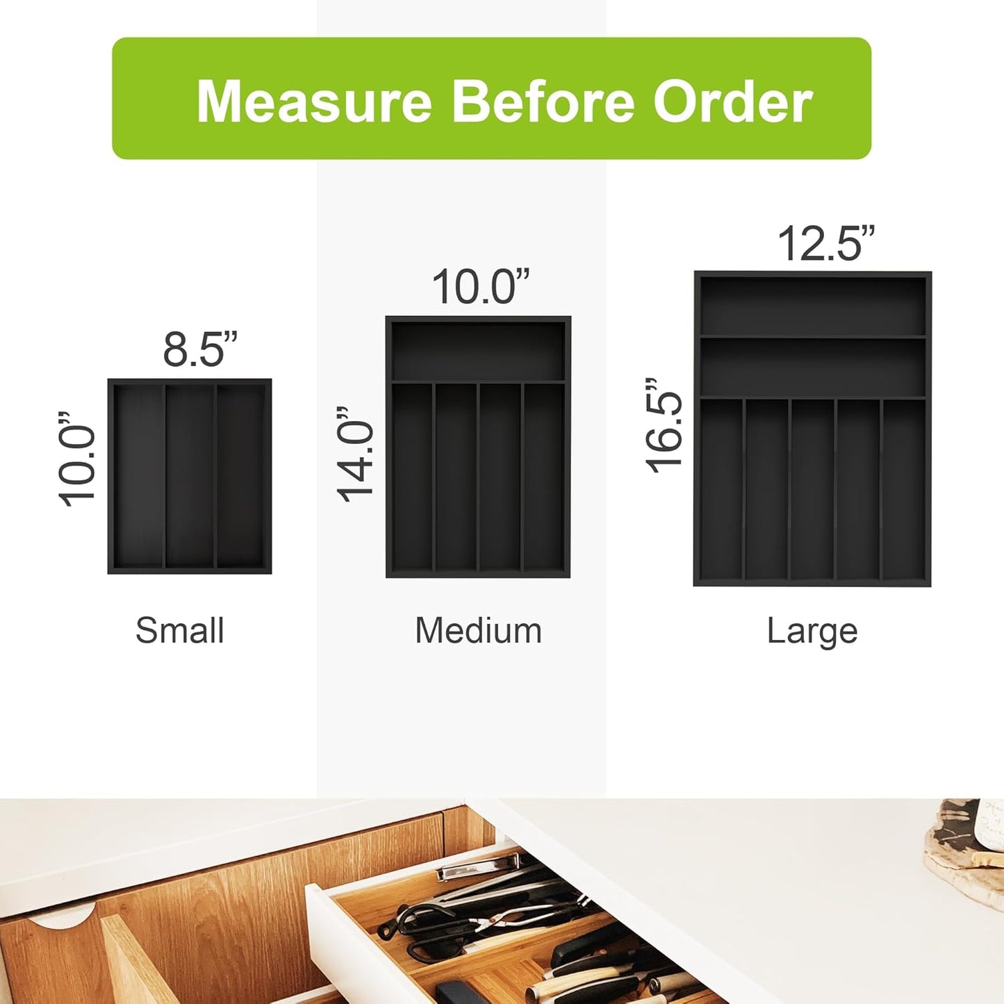 Unibambou Bamboo Utensil Drawer Organizer, Silverware Tray Organizer, Kitchen Drawer Organizer for Flatware Cutlery, (Natural, 3 Slots)