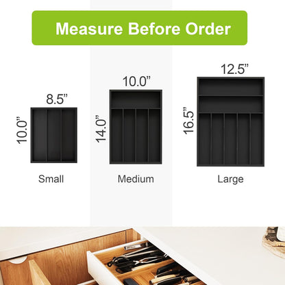 Unibambou Bamboo Utensil Drawer Organizer, Silverware Tray Organizer, Kitchen Drawer Organizer for Flatware Cutlery, (Natural, 3 Slots)