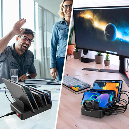 CREATIVE DESIGN Charging Station for Multiple Devices, 50W 6 Ports Charging Dock with 6 Cables Compatible with Cellphone,Tablet, Kindle, Apple Watch and Other Electronic