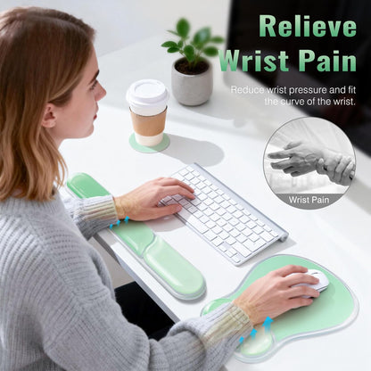 Ospelelf Mouse Pad with Wrist Rest Set Gel Ergonomic Keyboard Wrist Support Anti-Slip Rubber Bottom Office Women Desk Accessories for Computer, Laptop and Gaming, Black and Grey