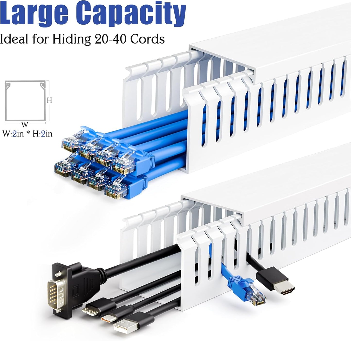 ZhiYo 2 x 2in Professional Server Rack Cable Management Raceway, 99in (6X L16.5in) Cable Raceway Kit, Electrically Safe PVC Open Slot Wire Raceway for Under Desk/Computer/Network Cords, Black