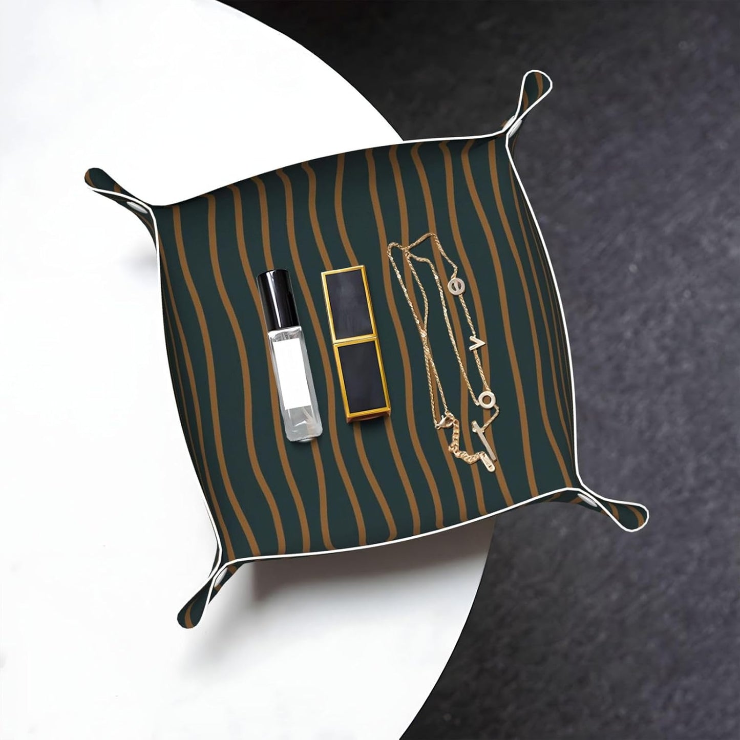 Valet Tray Catchall Trays Green Leaves Key Organizer Leather Tray Night Stand Organizer Bedside Vanity Trays Decor for Entryway Table