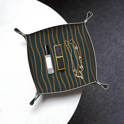 Valet Tray Catchall Trays Green Leaves Key Organizer Leather Tray Night Stand Organizer Bedside Vanity Trays Decor for Entryway Table