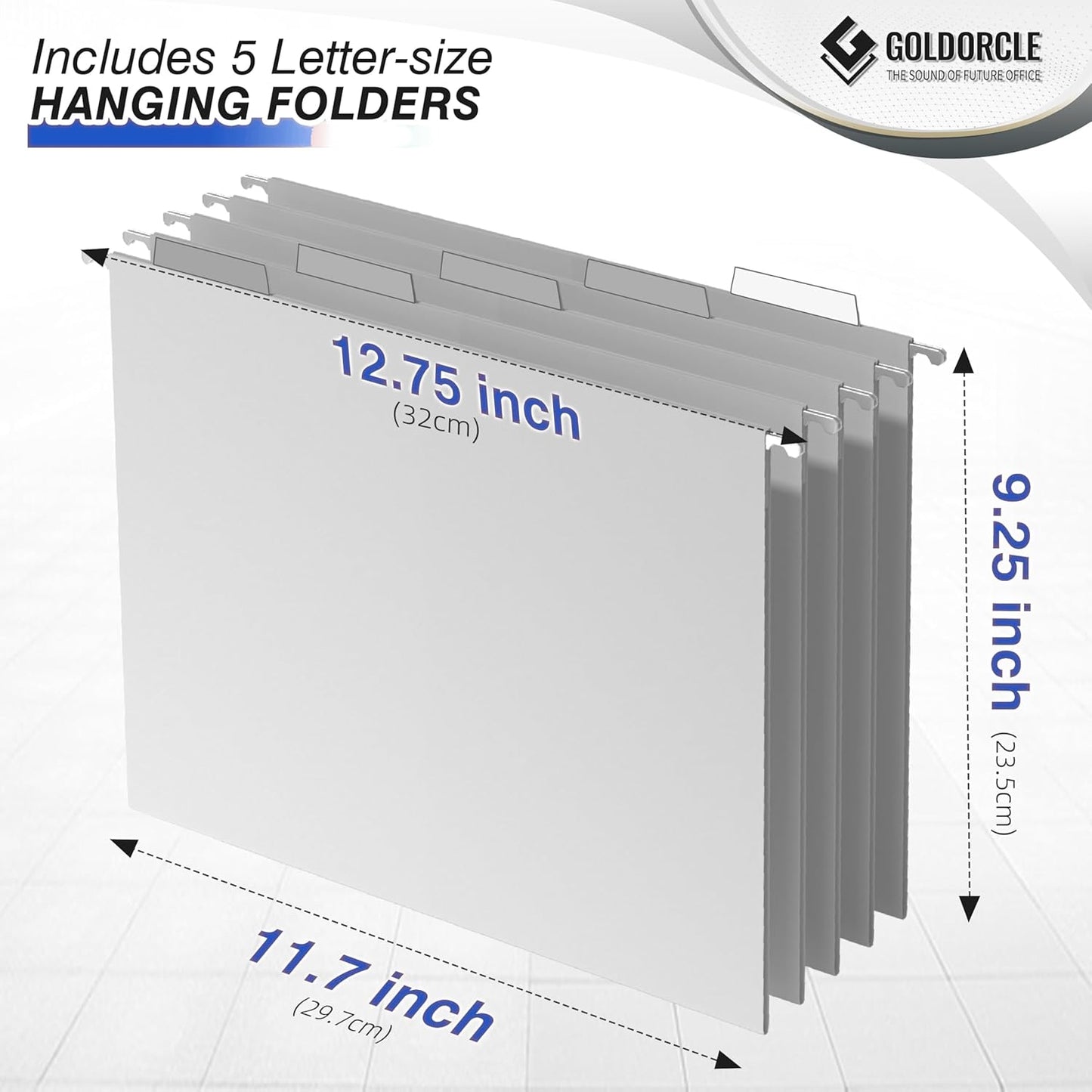 Hanging File Organizer, Letter-Size File Holder Filing Box with 5 Hanging Folders, Metal Mesh Desk File Folder Storage(No Assembly Required) (with 5 Grey Folders)