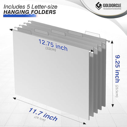 Hanging File Organizer, Letter-Size File Holder Filing Box with 5 Hanging Folders, Metal Mesh Desk File Folder Storage(No Assembly Required) (with 5 Grey Folders)