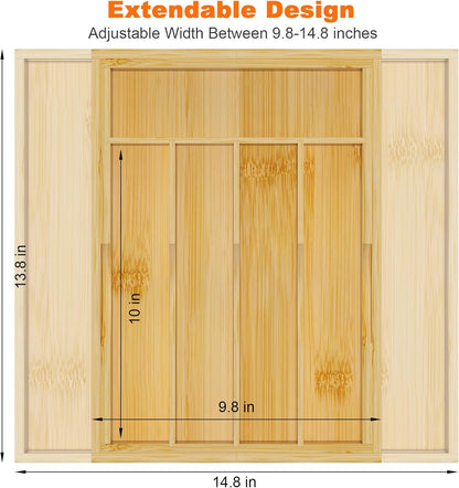 Youpehom Bamboo Utensil Organizer for Kitchen Drawers, Expandable Utensil Tray and Cutlery Silverware Holder,Wood Drawer Dividers with 7 Adjustable Slots