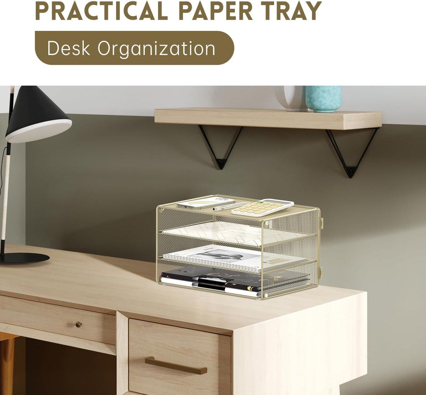 DALTACK 3 Tier Letter Tray Paper Organizer for Desk, Mesh Metal Desk File Organizer with Sliding Trays for Letter/A4 Paper, Mail, Bills & Folders, Black