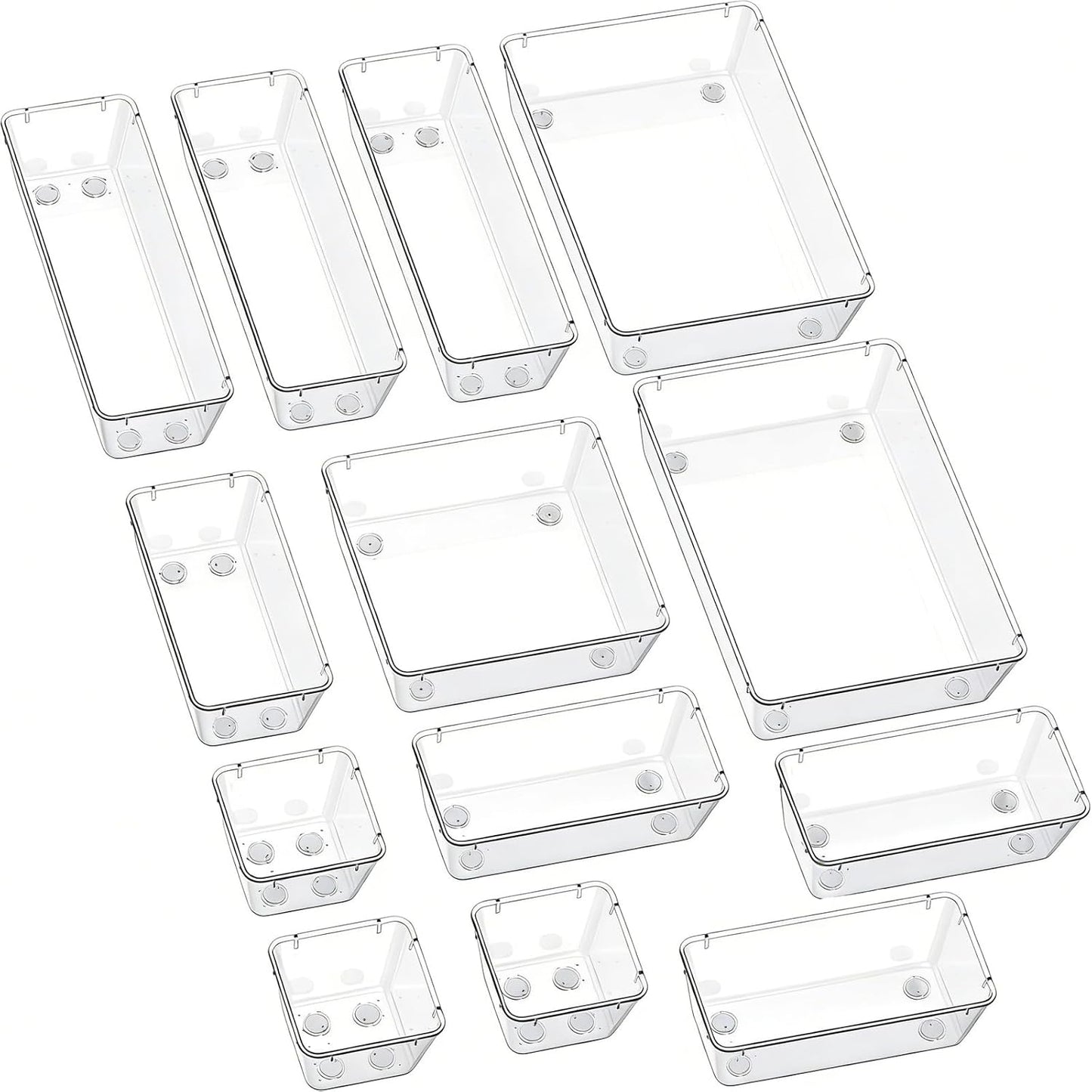Clear Acrylic Drawer Organizer Trays, 5 Size Junk Box Organization Small Storage Container Bin for Desk Makeup Bathroom Vanity Kitchen Tool Make Up Workspace Home Dorm Apartment Office Room Nightstand