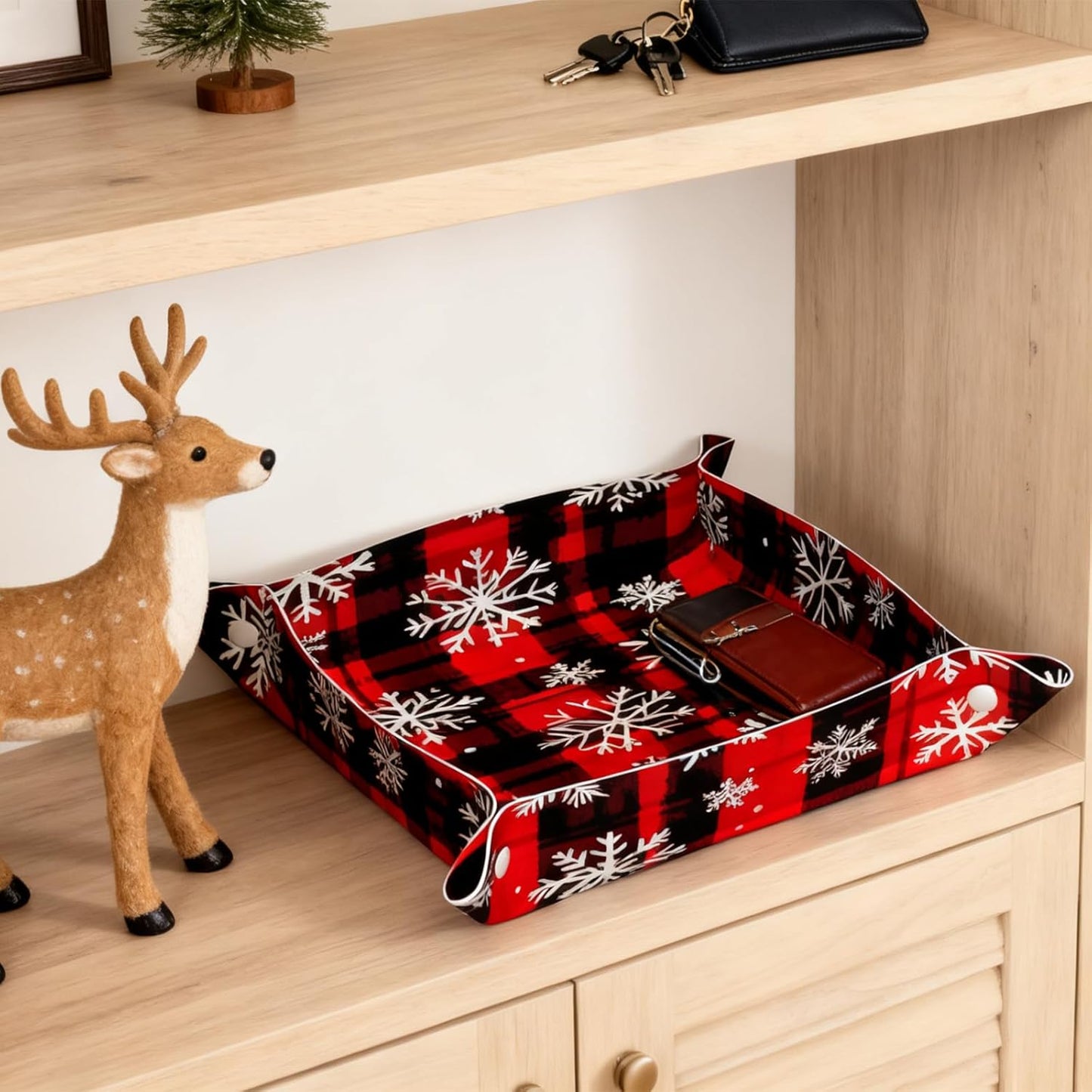Tray Leather Valet Tray Forest Tree Reindeer Catchall Trays Key Organizer Night Stand Organizer Bedside Vanity Trays Decor for Entryway Table