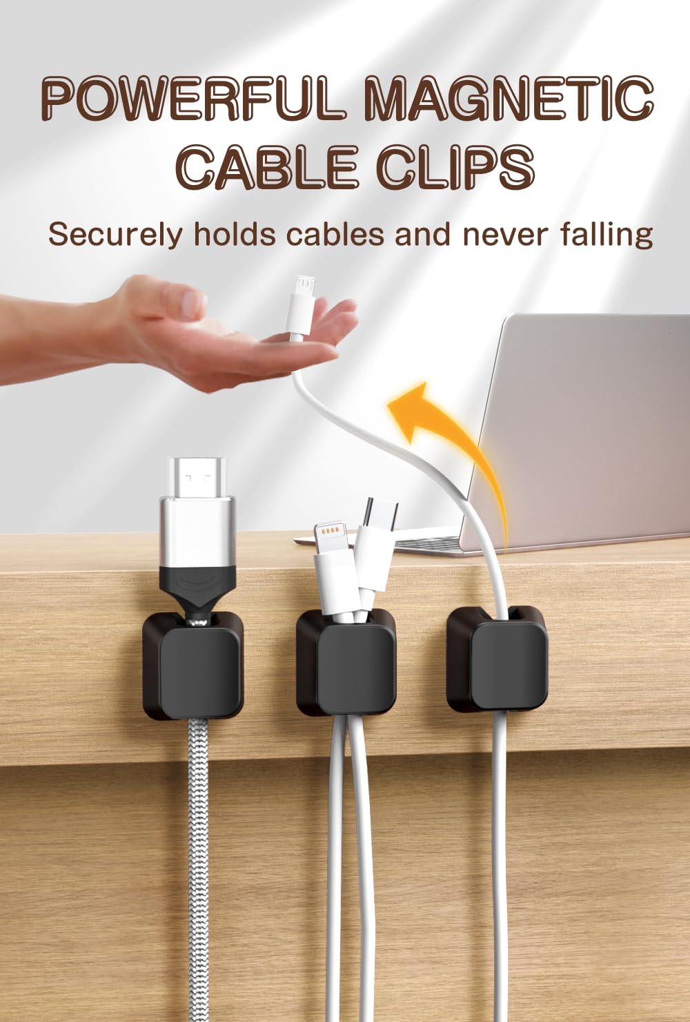 Maveek Magnetic Cord Holders, 5 Pack Silicone Magnet Cable Clips with Metal Plates, Standing Desk Wire Organizer for USB Charging Cables, Nightstand, Car, Metal Surface (Small, White)