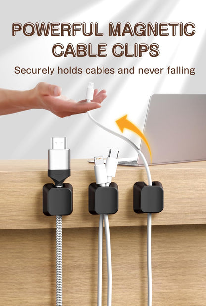 Maveek Magnetic Cord Holders, 5 Pack Silicone Magnet Cable Clips with Metal Plates, Standing Desk Wire Organizer for USB Charging Cables, Nightstand, Car, Metal Surface (Small, White)