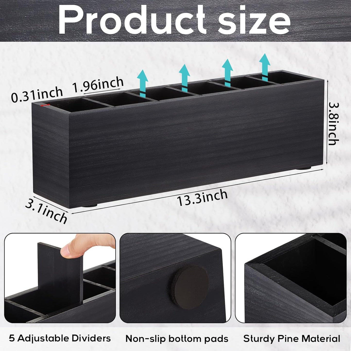 Jetec Wooden Pencil Holder 5 Compartments for Desk Adjustable Pen Holder Wood Office Desk Organizers and Accessories Makeup Brush Organizer for Pen, Home, Office and Art Supplies (White)