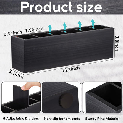 Jetec Wooden Pencil Holder 5 Compartments for Desk Adjustable Pen Holder Wood Office Desk Organizers and Accessories Makeup Brush Organizer for Pen, Home, Office and Art Supplies (White)