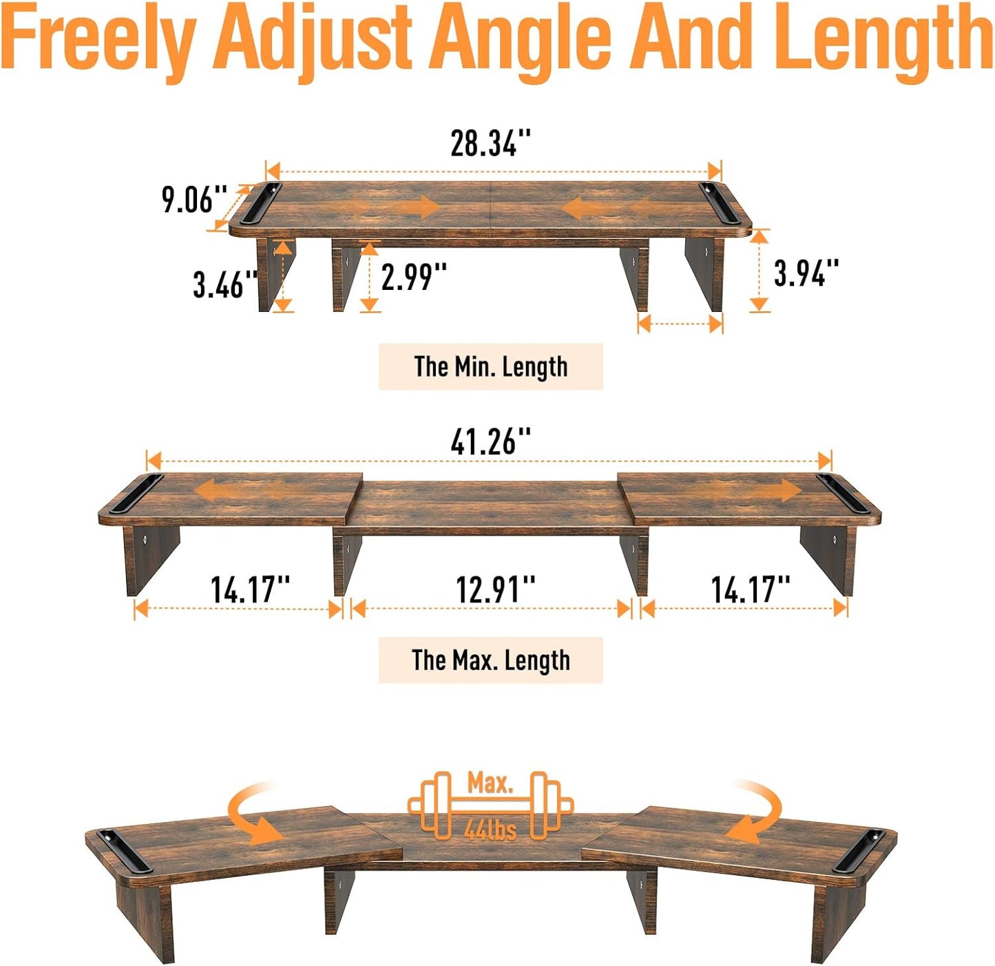 Monitor Stand Riser, 2 Tiers Wood Monitor Riser Stand with Desktop Shelf Storage Organizer, Ergonomic Desk & Tabletop Organizer Desktop Stand for Laptop Computer, MacBook, PC(Rustic Brown)