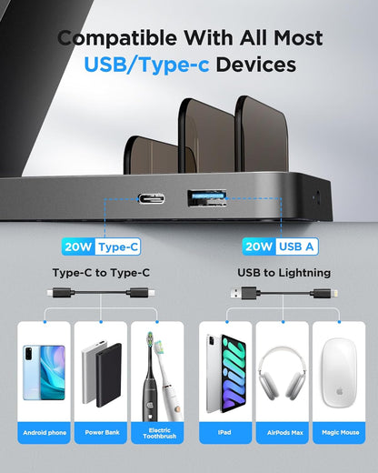 Charging Station for iPhone,5 in 1 Wireless Charger Stand Dock for Apple: Mag-Safe Charging Station for Multiple Devices Apple iPhone 17 16 15 14 13 12 Pro Max Plus iWatch Airpods