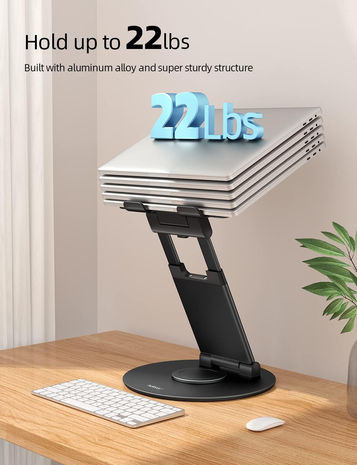 Nulaxy Telescopic 360 Rotating Laptop Stand for Desk Adjustable Height Swivel Pull Out Design Ergonomic Laptop Riser Standing Desk Converter Fits All 10-17" Laptops Computer MacBook, Gray