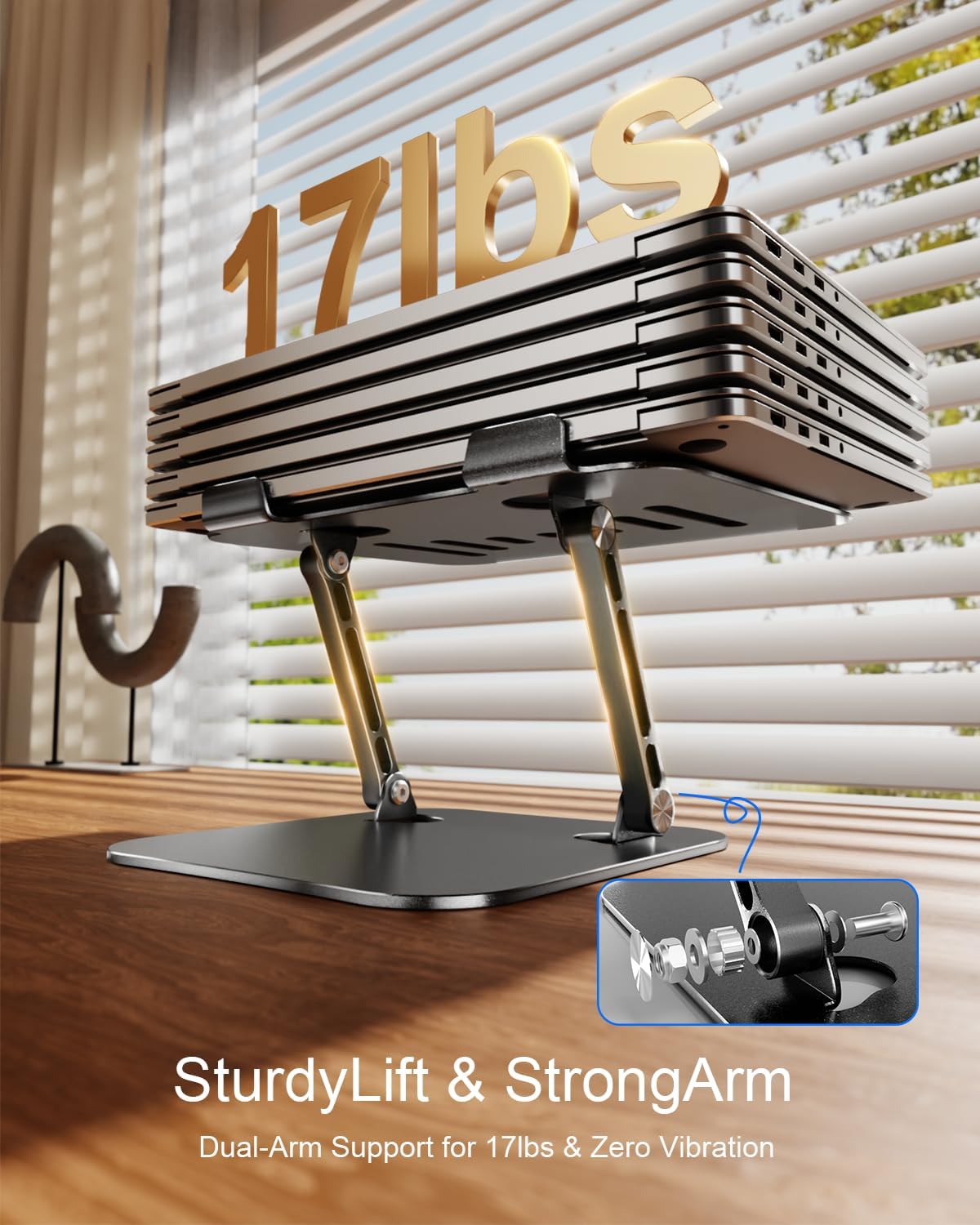 Laptop Stand for Desk, Adjustable Metal Foldable Laptop Riser Holder, Aluminum Desktop Book Stands, Ventilated Cooling Computer Notebook Stand with 10-17" (Silver)