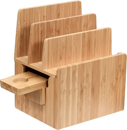 MobileVision Bamboo Charging Station & Multi Device Organizer Slim Version for Smartphones, Tablets, and Laptops