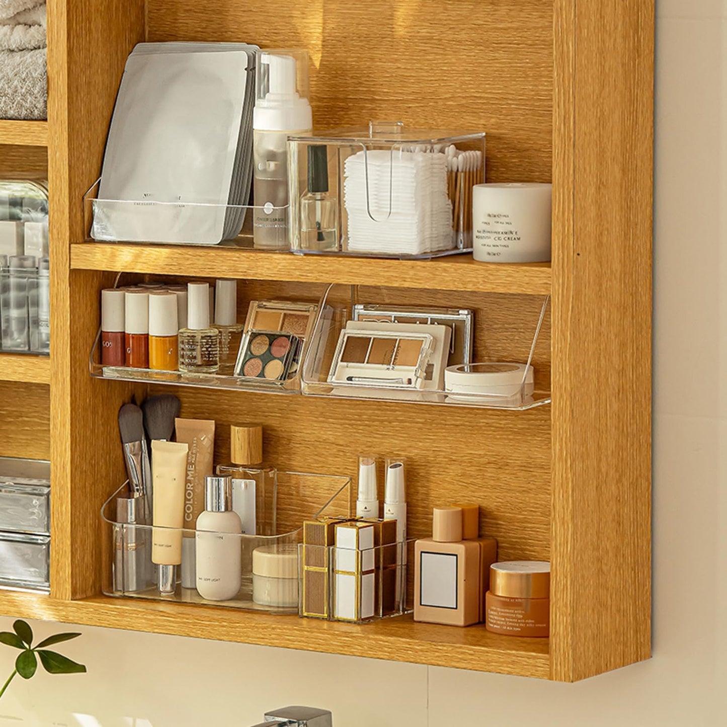 MORNITE Bathroom Medicine Cabinet Organizer Set, Narrow Compact Makeup Shelves Holder for Lipstick, Cosmetic, 2 Pcs Trays for Cabinet Door Wall, Vanity - Clear