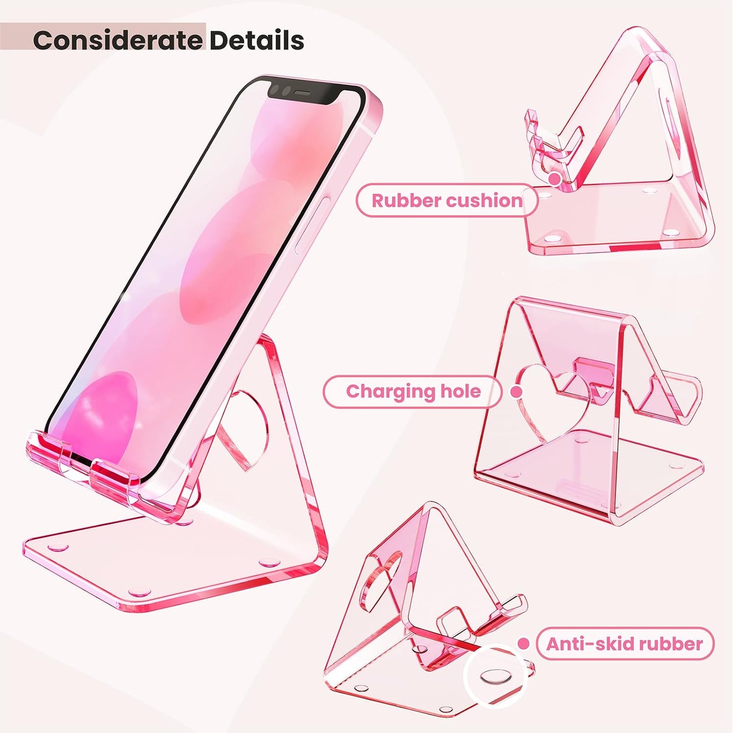 Crpich Acrylic Cell Phone Stand, Portable Phone Holder, Clear Phone Stand for Desk, Compatible with Phone16 15 14 13 Pro Max Mini 12 11 SE, Switch, Android Smartphone, Pad, Tablet, Desk Accessories