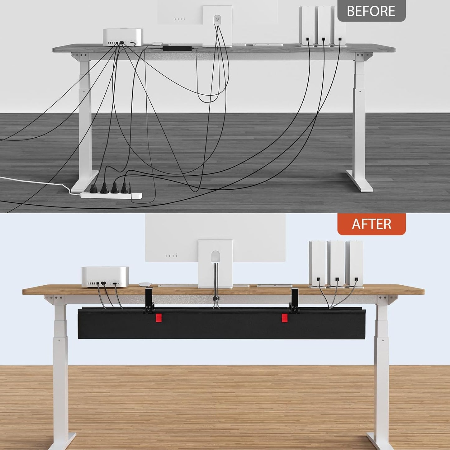 Univivi No Drill Under Desk Cable Management Tray, 36" Cord Organizer for Table, Clamp/Screw Mount Desk Cable Management, Premium Fabric Cable Management Tray for Office, Home
