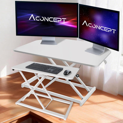 Aconcept Extra-Slim 26 x 14 inch White Lift Standing Desk Converter, Manual Adjustable Height Sit Stand up Desk Riser, Compact for Monitor or Laptop Workstation