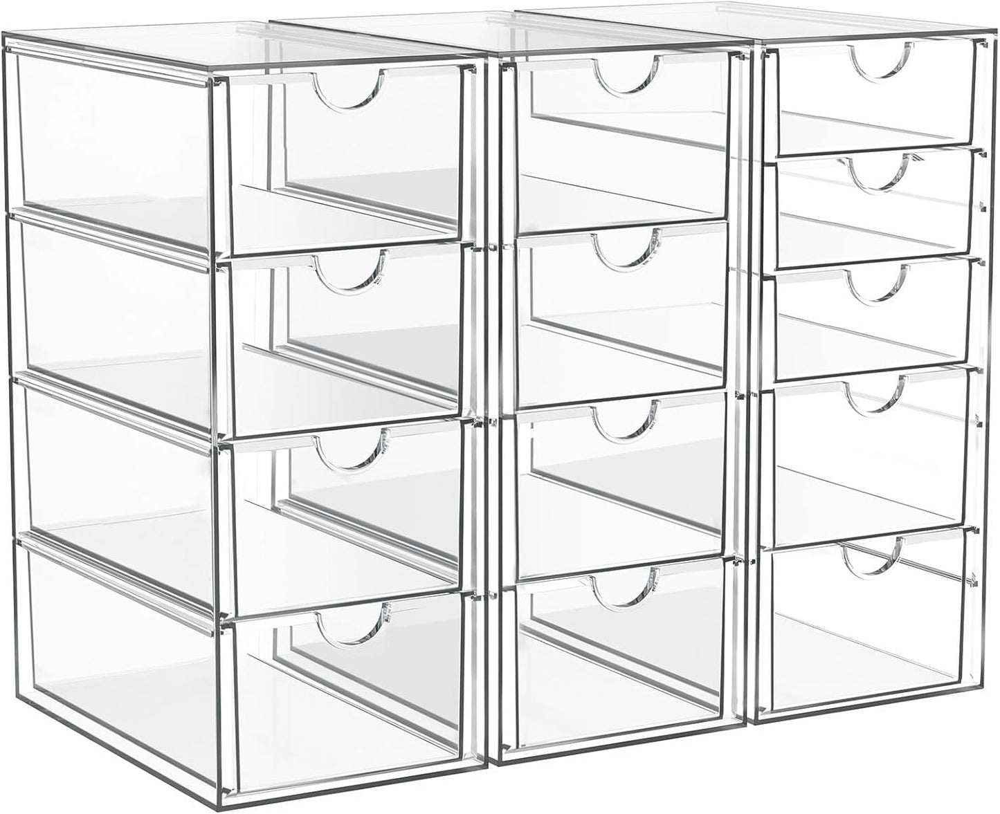 ARSTPEOE Makeup Acrylic Organizer with 17 Drawers(4 Sets), Desk Organizers and Accessories, Clear Makeup Organizer, Dustproof Storage Drawers for Office Art Craft Supplies
