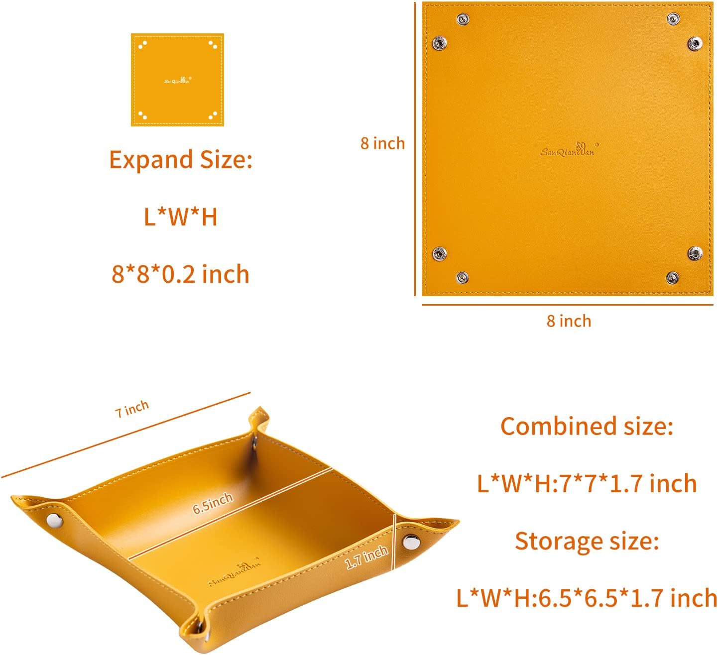 SANQIANWAN Leather Jewelry Valet Tray for Women and Man, Entryway Table Bedside Nightstand Desk Portable Small Catchall Travel Dish Plate for Key,Wallet,Watch,Phone,Coin(Pink-B)