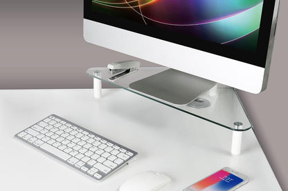 Kantek Extra-Wide Glass Monitor Riser with 8mm Tempered Glass Platform and 60-Pound Capacity, Clear Glass (MS380), 3.3" x 39.4" x 10.2"