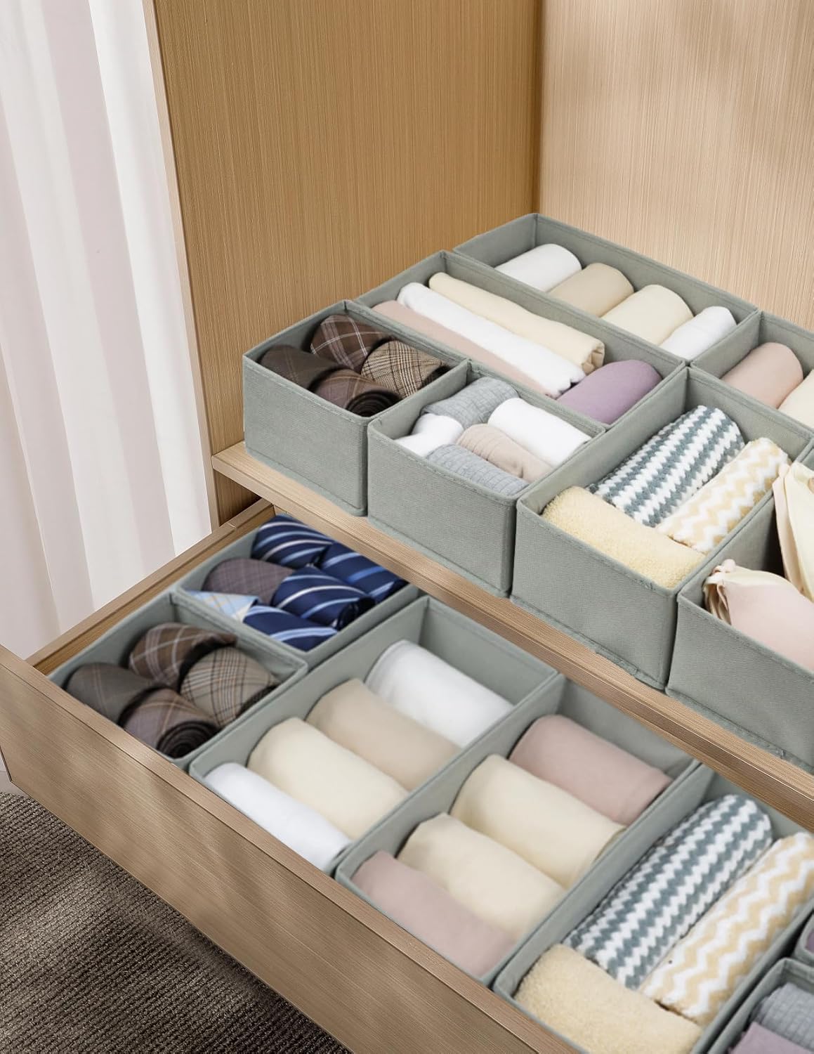Fordonral 12 Pack Drawer Organizer Clothes, Foldable Fabric Dresser Organizer Closet Organizers and Storage Box for Underwear,Folded Clothes,Baby Clothing,Socks,Bra,Towels,Ties(12 Pack,Gray)