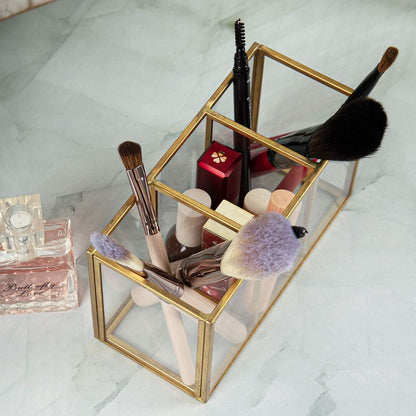 NIUBEE Acrylic Pen Holder 4 Compartments, Clear Pencil Organizer Cup for Countertop Desk Accessory Storage