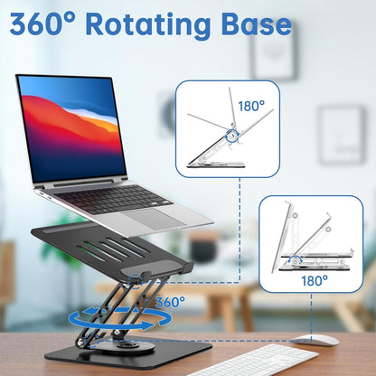 Laptop Stand for Desk Adjustable Computer Stand with 360 Rotating Base Ergonomic Laptop Riser Mount for Desk Foldable Protable Computer Desk Fits with MacBook Pro Air, Round Black