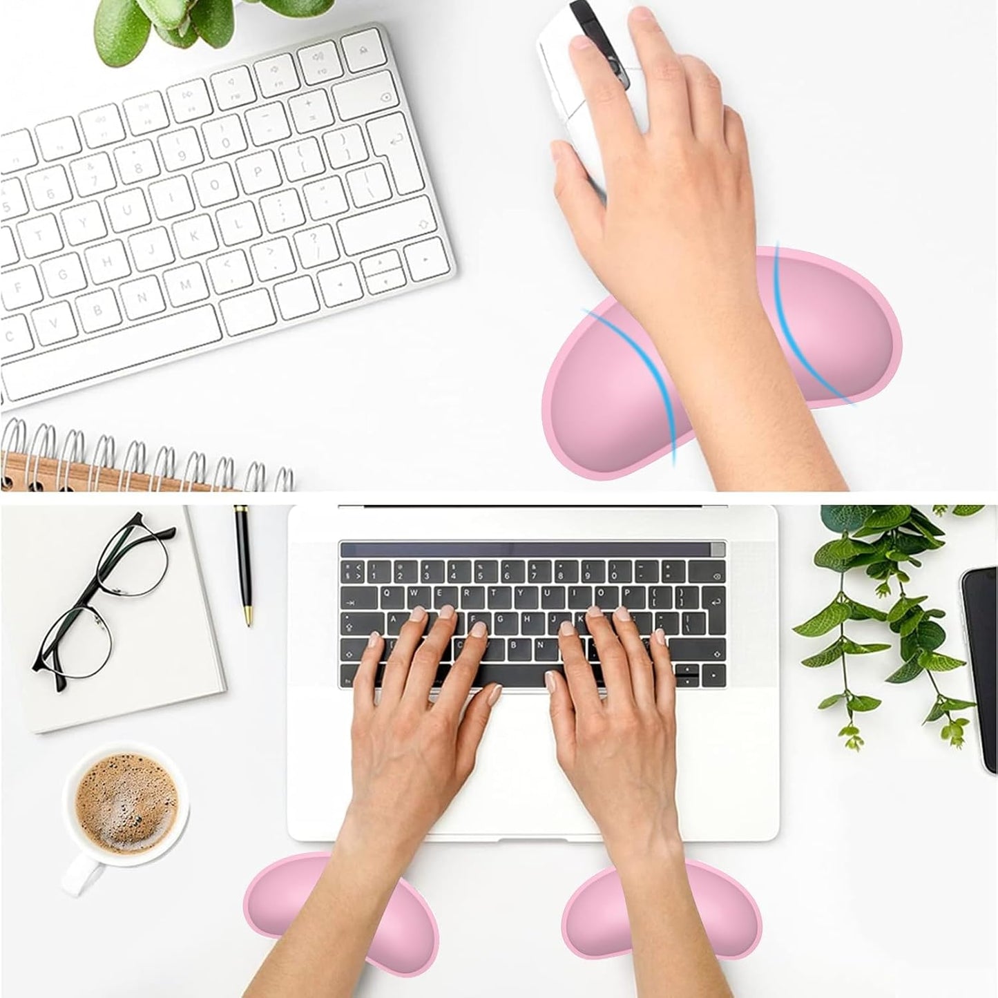 Dapesuom Keyboard Wrist Rest Set, Cute PU Leather Wrist Cushion for Computer Keyboard and Mousepad, Memory Foam Mouse Pad Rests Support with Non-Slip Base for Typing Pain Relief Laptop, Colonial White