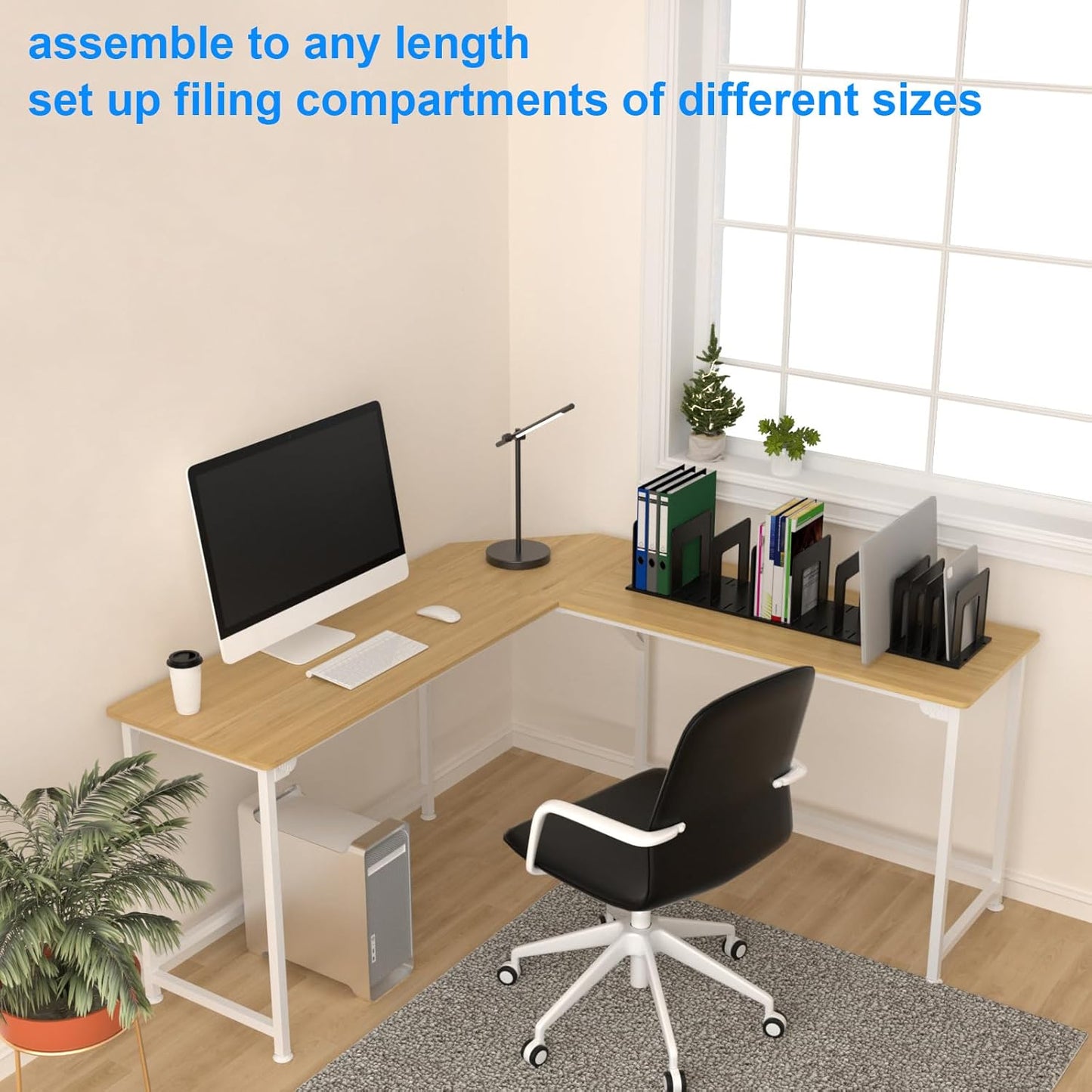 Adjustable Vertical File Sorter Sturdy Plastic Expandable Upright File Holder, Desktop Binder Organizer, School Office File Organizer Bookshelf Divider, Assemble Easily Endlessly, Black