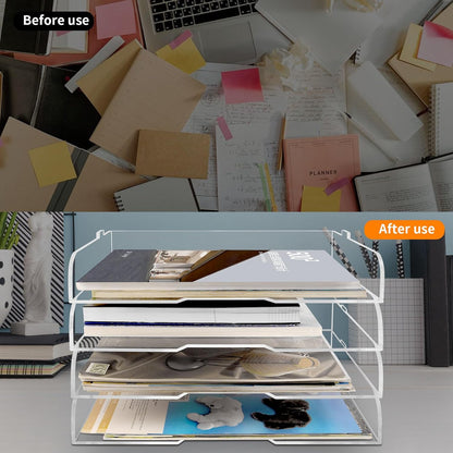 2 Pack- Stackable Paper Letter Tray,Clear Acrylic Magazine Holder and File Organizer - Sleek Desk Organizer for Home Office, Bookshelf, or Workspace - Space-Saving Transparent Document Holder