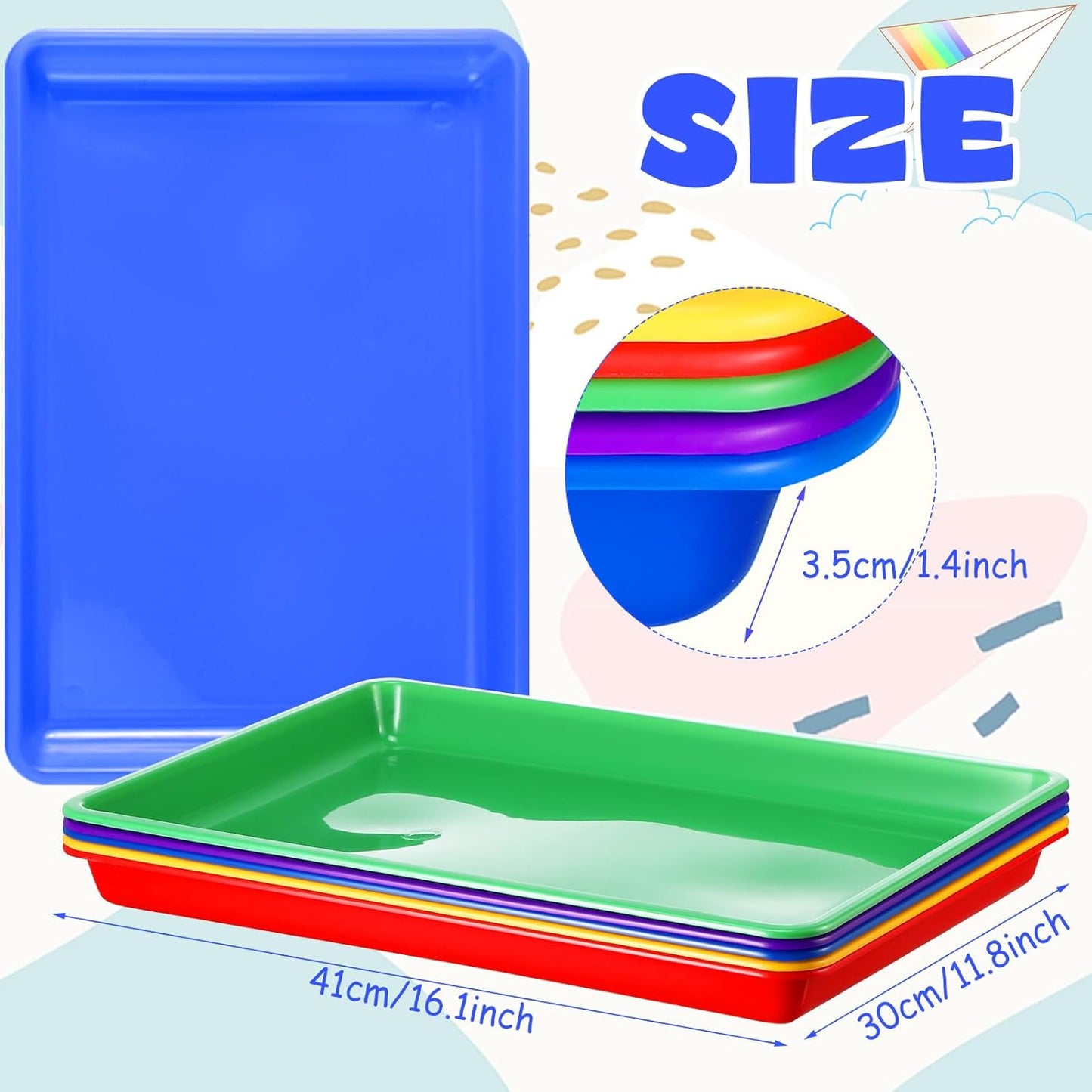 Hoteam 10 Pcs Flat Storage Organizer Tray Bin Paper Tray for Classroom Plastic Stackable File Organizer for School Office Teacher Book Organization(Clear,13.78 x 9.84 x 3.15 Inch)