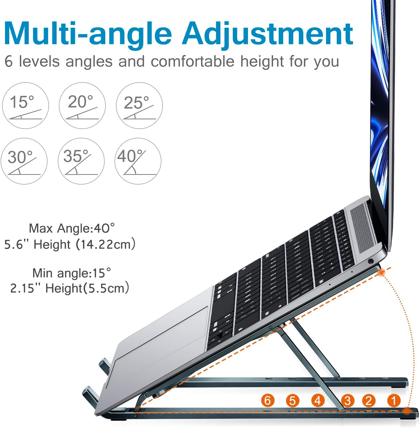 ivoler Laptop Stand, Laptop Holder Riser Computer Tablet Stand, 6 Angles Adjustable Aluminum Ergonomic Foldable Portable Desktop Holder Compatible with 10-15.6” MacBook,iPad, HP, Dell, Lenovo Silver
