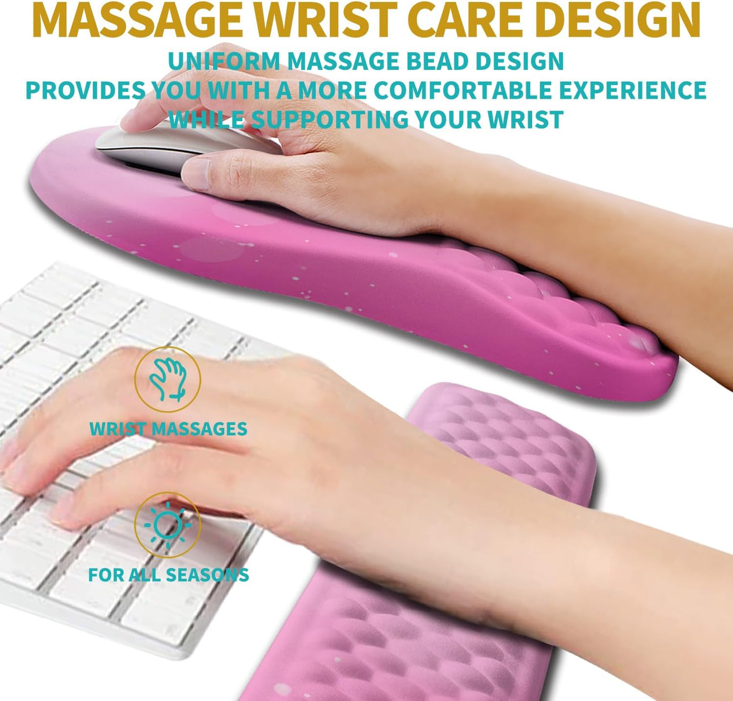 Hokafenle 2 in 1 Ergonomic Mouse Pad Wrist Support & Wrist Rest for Computer Keyboard Set, with Relieve Carpal Tunnel Pain Massage Bulge and Full Memory Gel Design (2In1 Set, Light Green)