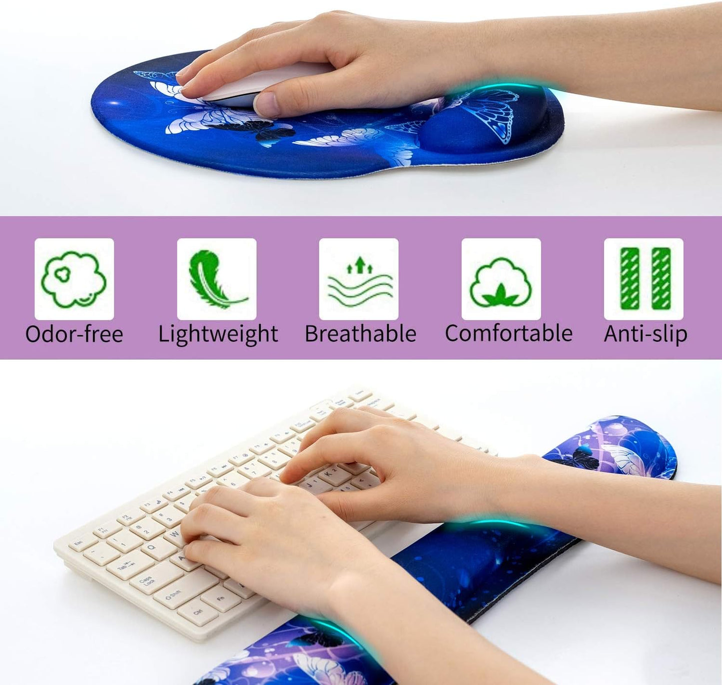 RICHEN Ergonomic PU Leather Keyboard Wrist Rest and Mouse Pad with Wrist Support, Memory Foam Set for Computer/Laptop,Gaming and Office, Comfortable for Easy Typing & Pain Relief (PU Brown)