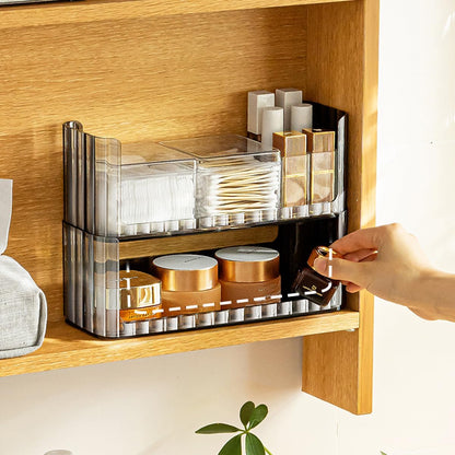 MORNITE Bathroom Medicine Cabinet Organizer Set, Narrow Compact Makeup Shelves Holder for Lipstick, Cosmetic, 2 Pcs Trays for Cabinet Door Wall, Vanity - Clear
