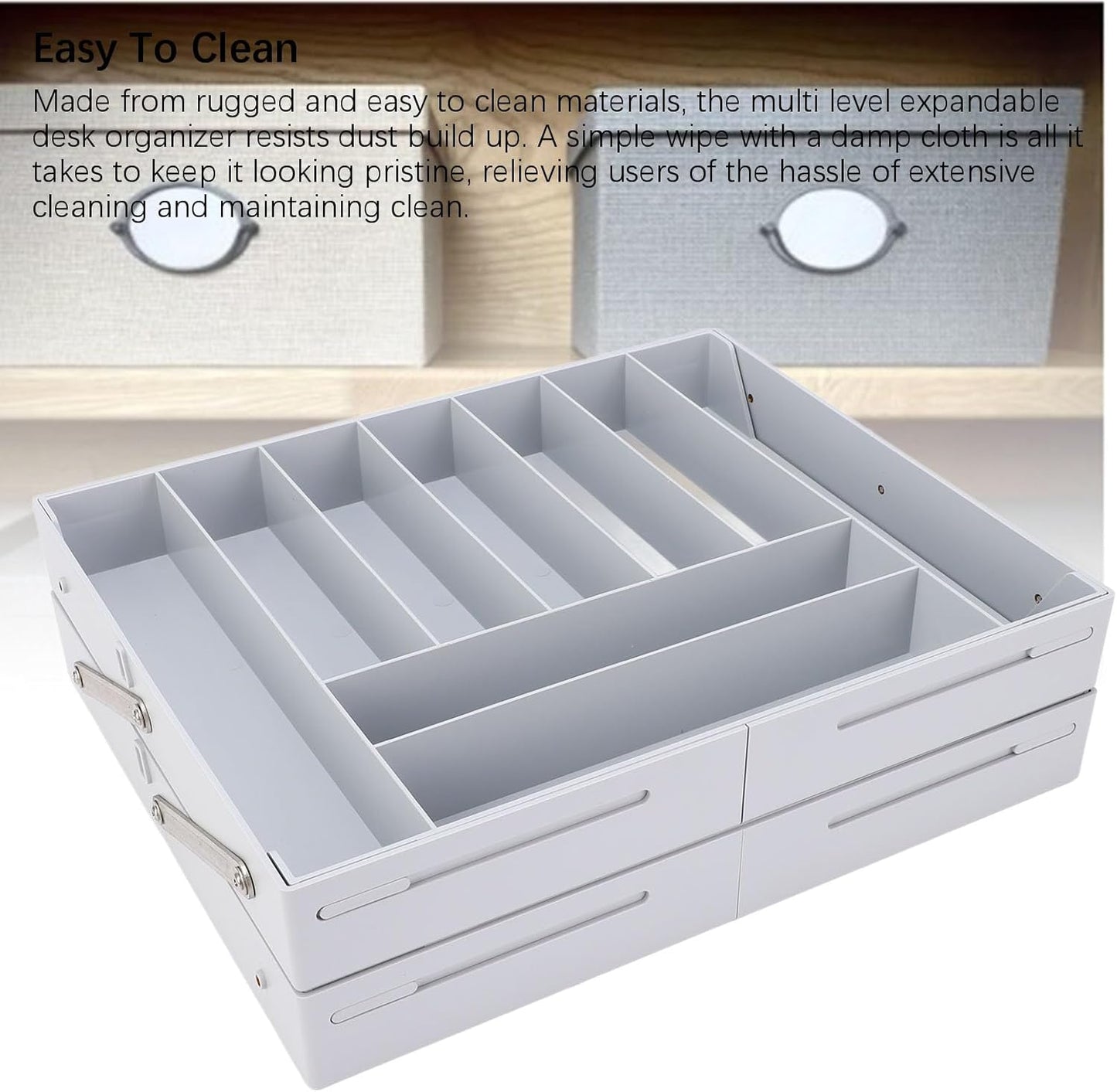 Extra Large and High Drawer Organizer, 2 Tier Smart Expandable Desk Organizer, Multi Level Junk Drawer Organizer for Makeup, Jewelry, Desk, Office Drawers (Gray)