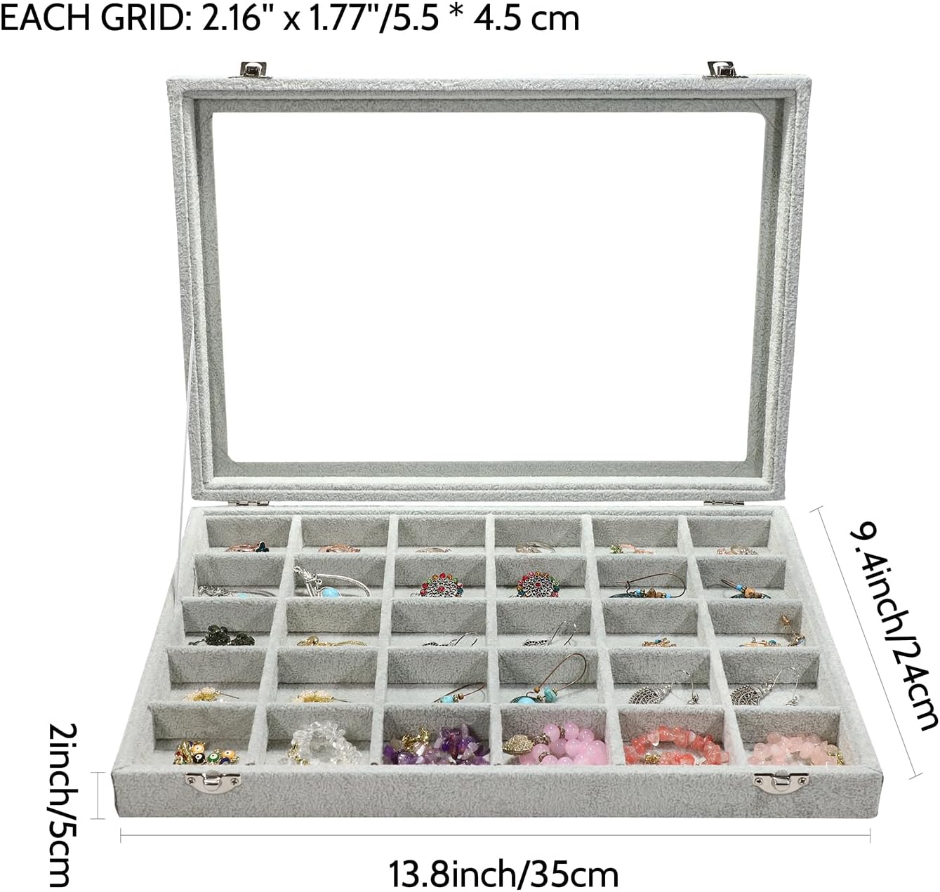 Stratalife Jewelry Organizer Bracelet Organizer Storage Box 12 Grid Stackable Jewelry Tray with Lid Velvet Jewelry Box for Drawer Necklace Bracelet Display Storage Organizer Box (Beige)