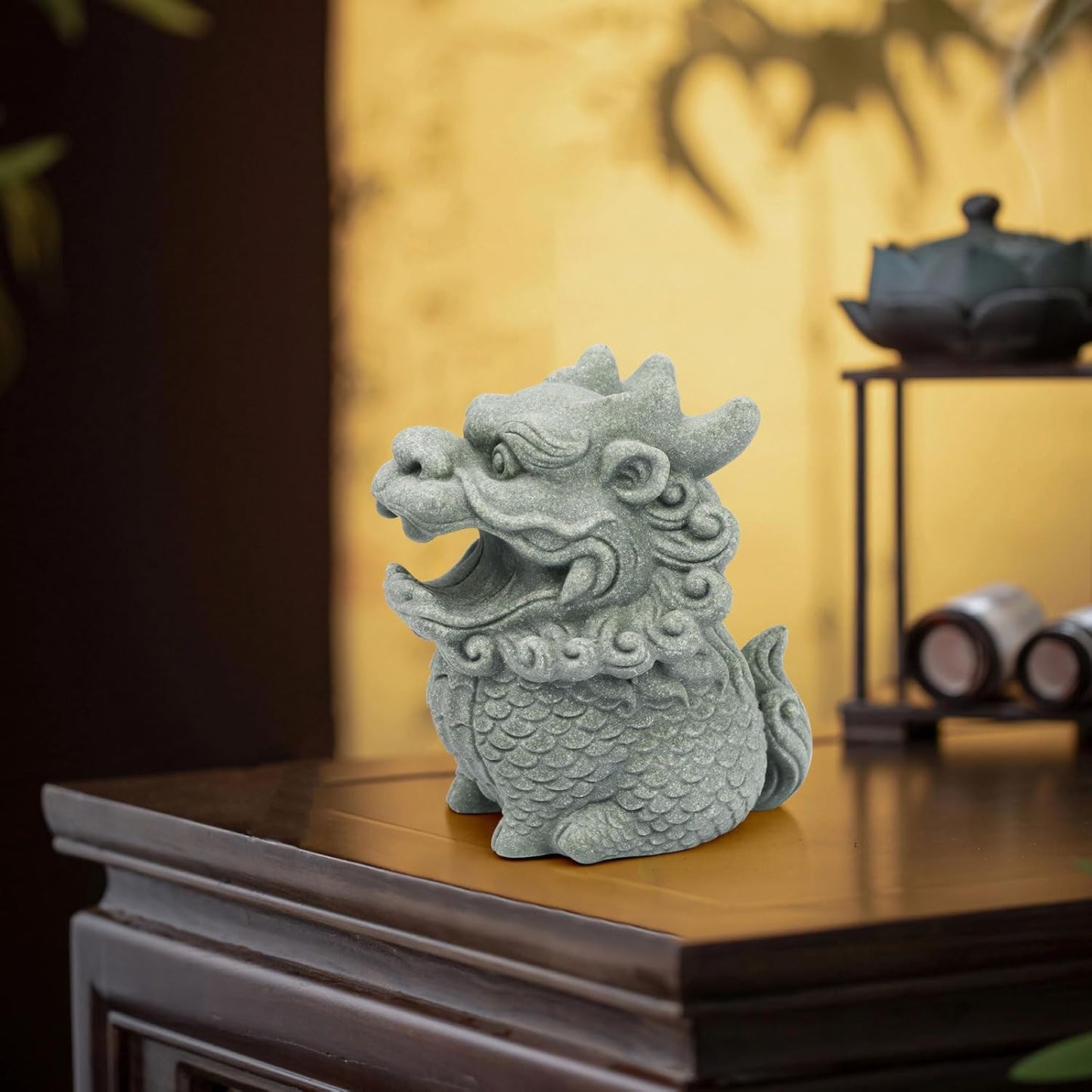 Dragon Pen Holder for Desk, Pen Holder Figure, Chinese Feng Shui Desk Organizer, Animal Figure for Office/Study Display Decoration