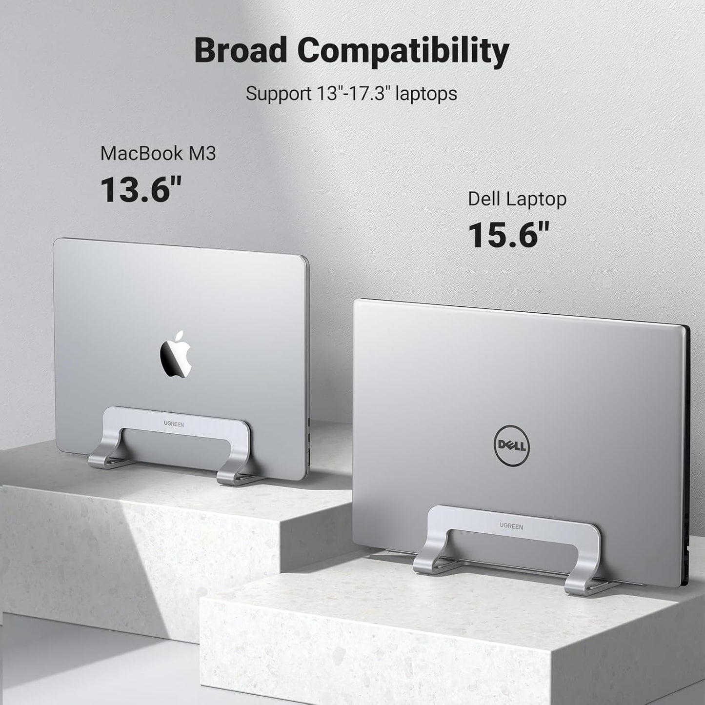 UGREEN Vertical Laptop Stand Holder for Desk Compatible with MacBook Pro, MacBook Air Stand Vertical Aluminum Adjustable for Up to 17.3 Inch Gaming Laptop, Gray