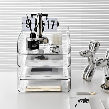 Gagee 4 Pack Paper Organizer for Desk,Stackable Paper Tray Book Holder for Classroom,Office and More,Letter Tray Desk Organizer,Clear