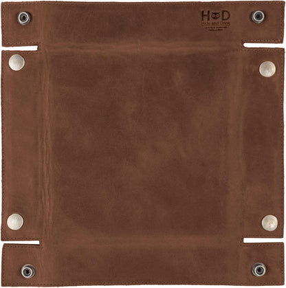 Hide & Drink, Leather Catchall Tray, Easy Access Organizer for Keys, Coins, Change, Jewelry, Watches, Smartphones, Durable, Vintage Style, Handmade :: Bourbon Brown